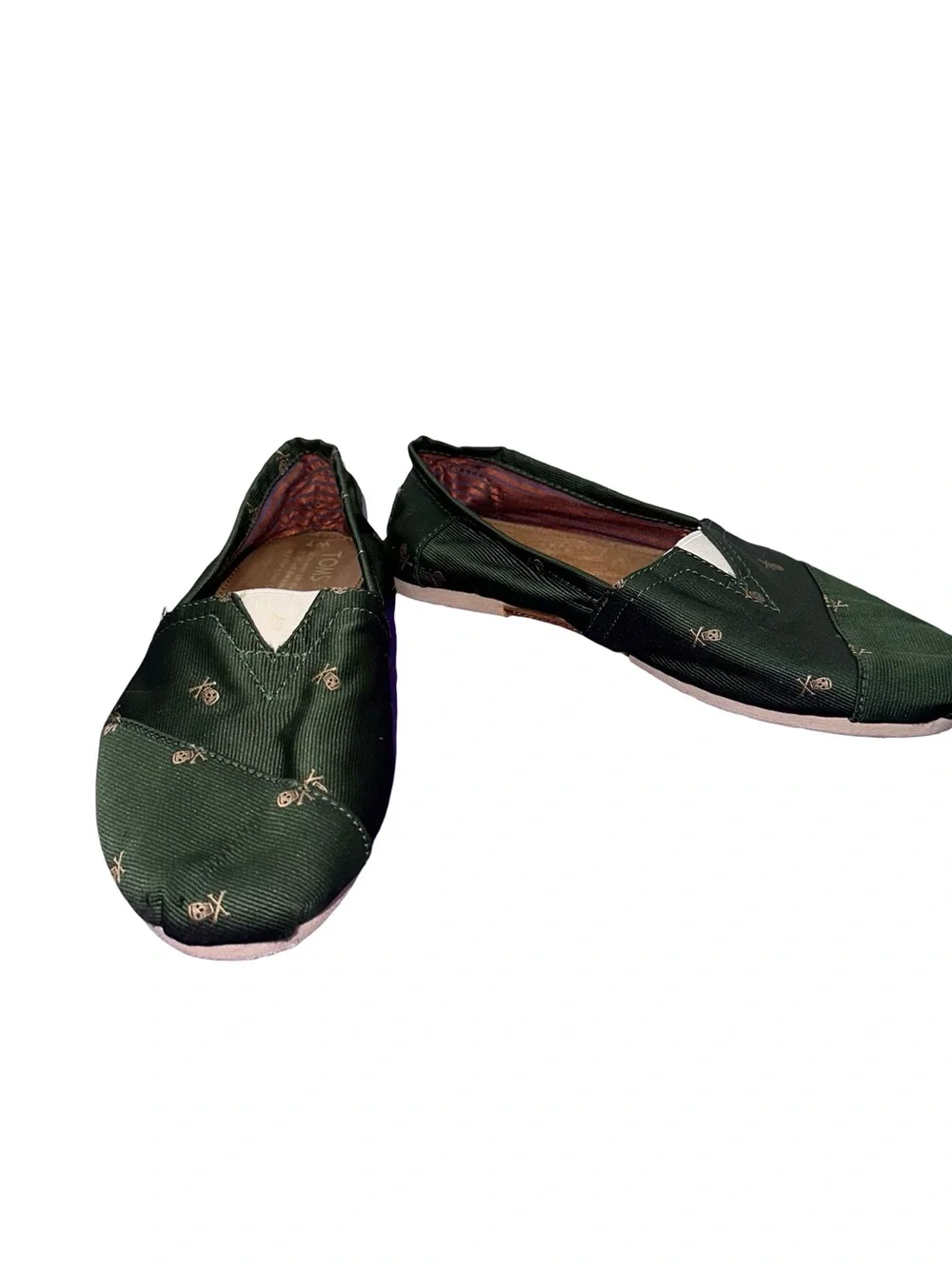 TOMS Green Skull Print Canvas Slip On Flats Women’s Casual Shoes Size 7